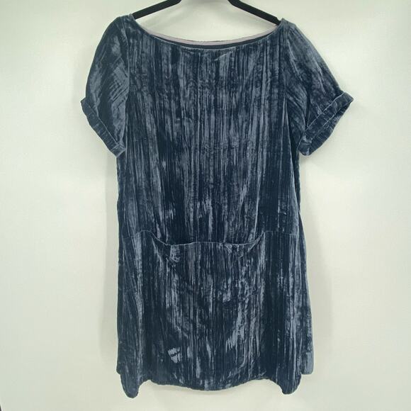 Floreat Anthropologie Women's Crinkled Velvet Blue Mini Shift Dress XXS PETITE - Picture 10 of 11